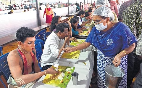 A contestant being served food at the school arts fest held in Kozhikode last year | File pic