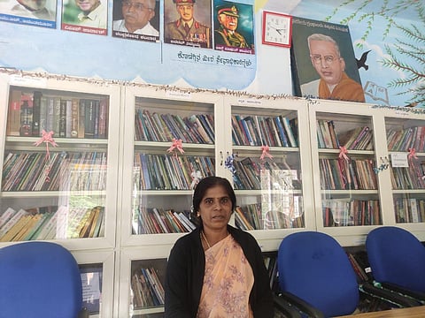 Bhavani at the library in Kodagu. (Photo| Express)