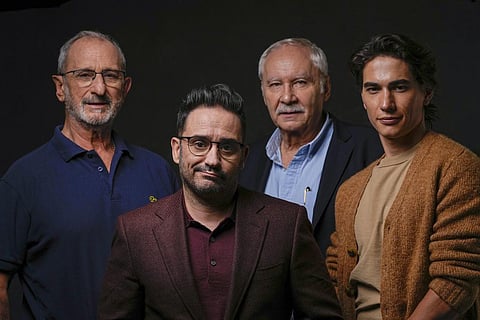 From left, Gustavo Zerbino, director J. A. Bayona, writer Pablo Vierci, and actor Enzo Vogrincic pose for a portrait to promote the film 'Society of the Snow'. (Photo | AP)