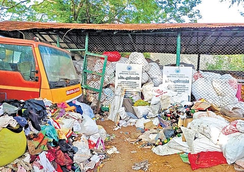 Collected waste lying in large quantities near the Fort zonal office in Thiruvananthapuram | B P DEEPU
