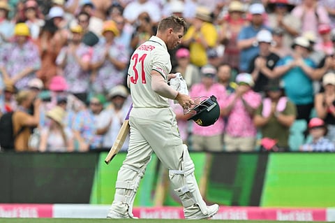 David Warner walks off the field after his dismissal during the second day of the third cricket Test match against Pakistan at the Sydney Cricket Ground in Sydney on January 4, 2024. (Photo | AFP)