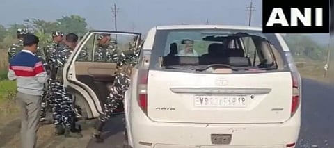 ED officers were assaulted and their vehicles were damaged allegedly by supporters of TMC leader Sheikh Sajahan. (Photo | ANI)