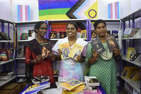 Grace Banu (C) at Thirunanagai publication in Chennai Book Fair at Nandhanam YMCA on Thursday. (Photo | Ashwin Prasath, EPS)