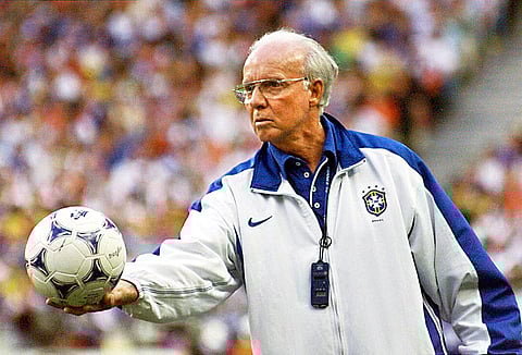 This 12 July 1998 file photo shows Brazilian national soccer team coach Mario Zagallo during the World Cup final against France in which Brazil lost 0-3. (File photo | AFP)