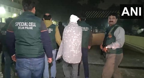 Visuals of the Hizbul Mujahideen terrorist Javed Mattoo who was arrested by the Delhi Police Special Cell.(Photo | Screengrab, ANI Twitter)