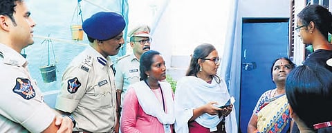 Mahila police collecting details from women as part of the Prati Gadapaku Mahila Police programme in Chittoor town | Express