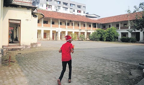 A student on the premises of SRV Government Model High School. (Photo | Express)