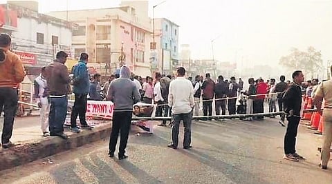 Agitators blocking a road in Rayagada district on Friday | express