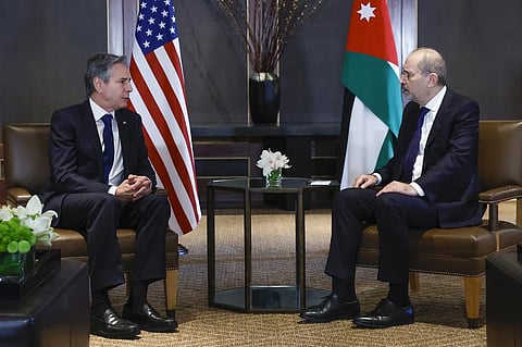 U.S. Secretary of State Antony Blinken, left, meets with Jordanian Foreign Minister Ayman Safadi in Amman. (Photo | AP)