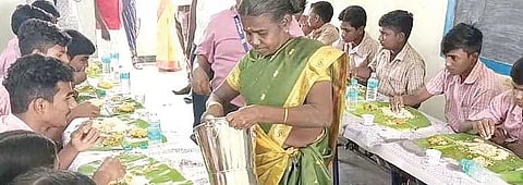 Pappal serving food to students of the government school in Tiruppur | Express