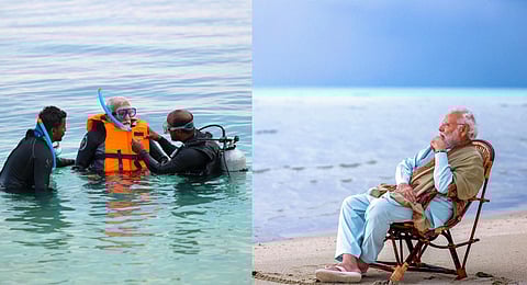 Prime Minister Narendra Modi during his visit to Bangaram, in Lakshadweep. (Photo | PTI)