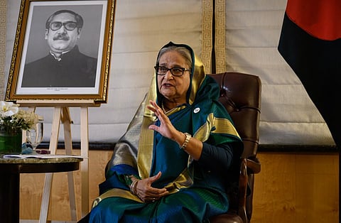 Bangladesh's Prime Minister Sheikh Hasina speaks during an interview at a hotel in New York, on September 22, 2022. (File Photo | AFP)