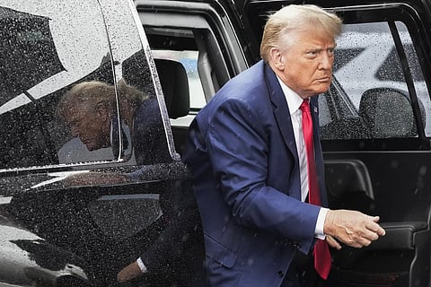 Former US President Donald Trump arrives to board his plane at Ronald Reagan Washington National Airport, Aug. 3, 2023. (File Photo | AP)