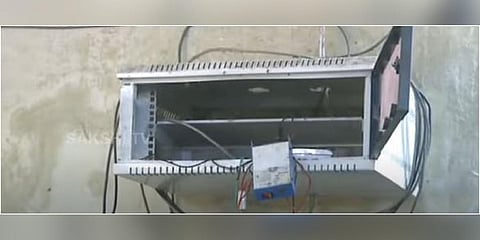 A ransacked networking rack is seen at the irrigation office (division 5, circle 2) in Thimmapur mandal on Monday