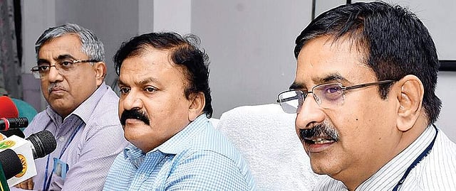 (L to R) Sudhir Raheja, Guruprasad Mohapatra and G Chandramouli during the press meet | Express