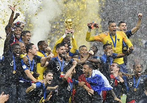 France goalkeeper Hugo Lloris lifts the trophy after France won 4-2 during the final match between France and Croatia at the 2018 FIFA World Cup in the Luzhniki Stadium in Moscow, Russia. (Photo | AP)