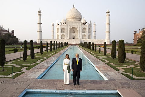 US President Donald Trump and First Lady Melania Trump at the historic Taj Mahal in Agra. (Photo| AP)