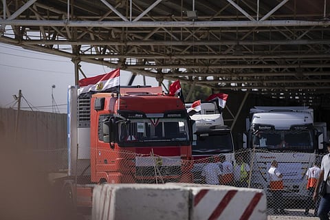 Trucks carrying humanitarian aide enter Gaza Strip through Rafah border on Saturday | AP