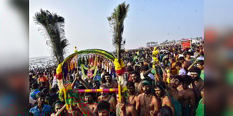 Devotees thronged at Subramanya Swami Temple in Tiruchendur for the Thaipoosam festival.