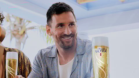 In a photo provided by Michelob Ultra, Inter Miami’s Lionel Messi is shown on the set of a Super Bowl commercial for Michelob Ultra in this image released Thursday, Jan. 25, 2024.