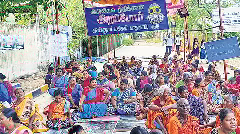 File picture of the residents of Ennore protesting against the Coromandel fertilizer plant.