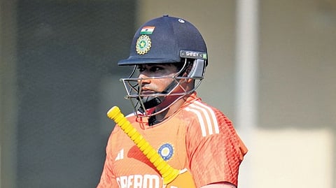 India batter Sarfaraz Khan during the training session on Wednesday, Jan 31, 2024.