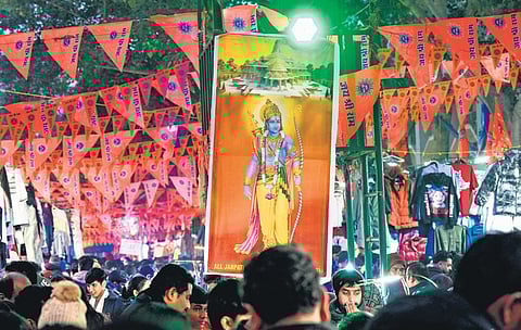Decorations at Janpath ahead of the consecration ceremony.