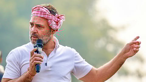 Congress leader Rahul Gandhi speaks during the 'Bharat Jodo Nyaya Yatra' in Bihar