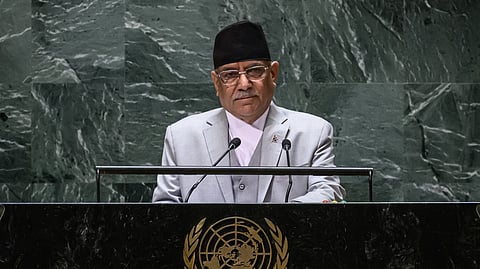 Prime Minister of Nepal Pushpa Kamal Dahal addresses the 78th United Nations General Assembly at UN headquarters in New York City on September 21, 2023.