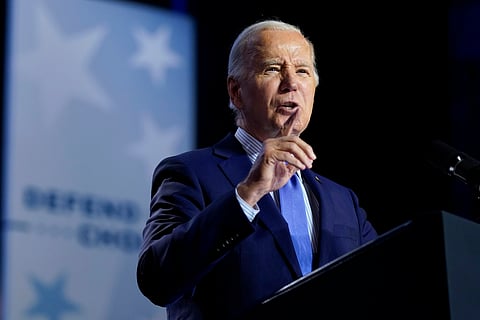 President Joe Biden speaks during an event on the campus of George Mason University in Manassas, Va., Tuesday, Jan. 23, 2024, to campaign for abortion rights.