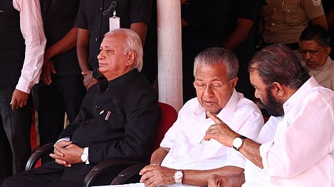 Kerala Governor Arif Mohammed Khan, Chief Minister Pinarayi Vijayan , General Education Minister V Sivankutty at Central Stadium in Thiruvananthapuram.