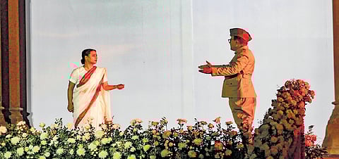 Artists perform during the Parakram Diwas celebrations, at Red Fort on Tuesday