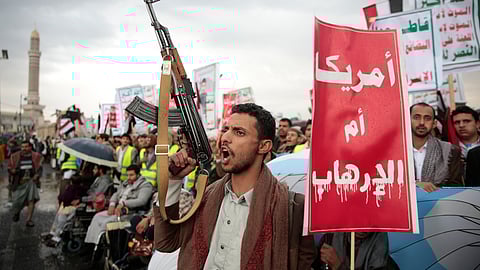 Houthi supporters attend a rally in support of the Palestinians in the Gaza Strip and against the US government designating Houthis as a terror group in Sanaa, Yemen, Friday, Jan. 19, 2024. Image used for representation.