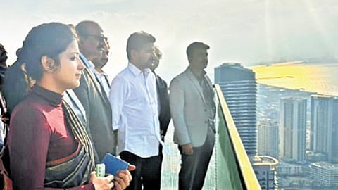 Chief Minister A Revanth Reddy
and officials at a skyscraper in Dubai on Sunday afternoon