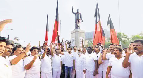 Sports Minister Udhyanidhi Stalin flagging off a rally in connection with the DMK’s youth conference, on Anna Salai in Chennai on Thursday.