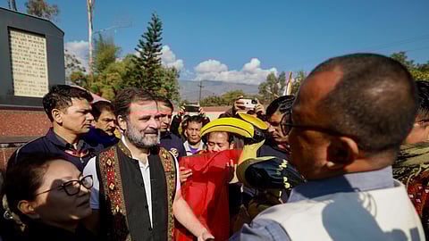 Congress leader Rahul Gandhi on the 2nd day of the 'Bharat Jodo Nyay Yatra', in Kangpokpi district, Manipur on Monday.