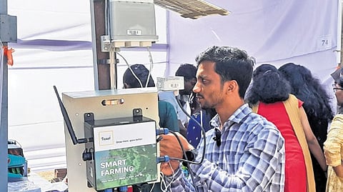 An AI-based multi-utility device for farmers displayed at the Krishi Mela.