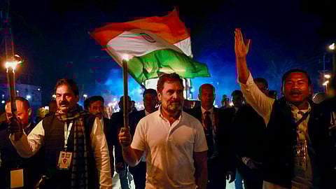 Congress leader Rahul Gandhi during the Bharat Jodo Nyay Yatra, at Sekmai village in Imphal, Manipur on January 14, 2024.