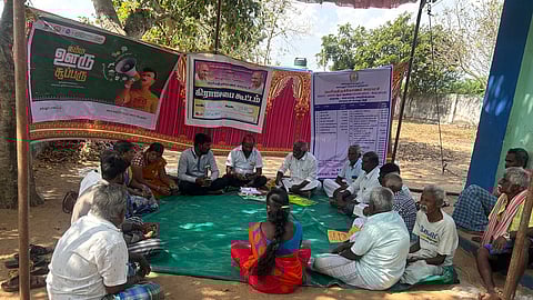 Residents of Periya Thirukonam panchayat attending the grama sabha on Friday.