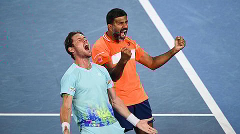 Rohan Bopanna with
partner Matthew Ebden at
the Australian Open 2024.
