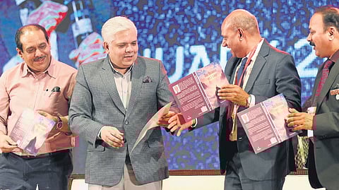 Justice Devan Ramachandran, Health Secretary Mohammed Hanish, president of Indian Academy of Paediactrics (IAP) Dr G V Basavaraj and Dr Sadanand Kamath share a moment at the inauguration of Pedicon, the annual summit of IAP