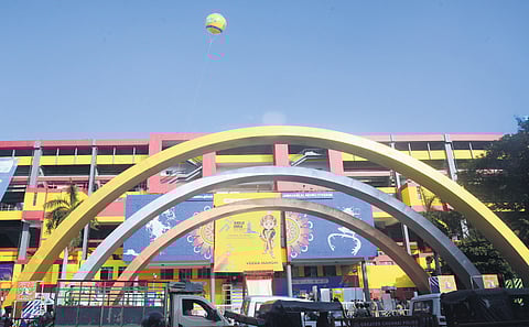 Preparations are underway at the jawaharlal Nehru stadium for Khelo India 2024.