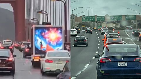 A car rally organised by Hindu devotees, ahead of Ayodhya's Ram temple consecration ceremony, in Bay Area, California, USA.