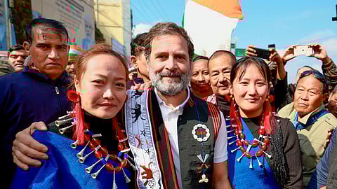 Congress leader Rahul Gandhi with supporters during the Bharat Jodo Nyay Yatra, in Nagaland.