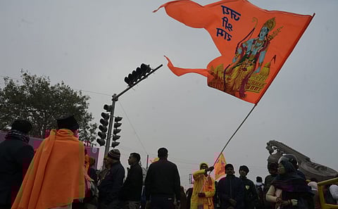Preparations on the eve of the consecration ceremony of Ram Mandir, in Ayodhya on Sunday.