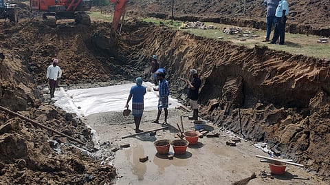 Construction for the sewage treatment plant currently undergoing at Puthuthurai near Karaikal.
