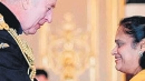 Dr Jyotsna Srikanth receiving Member of the Order from the King