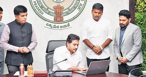 Chief Minister YS Jagan Mohan Reddy virtually launches 300 4G mobile cell towers in tribal areas of the State from his camp office on Thursday | Express