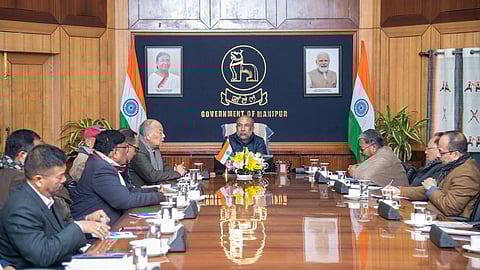 Manipur Chief Minister N Biren Singh chairing a meeting with representatives of the 10 political parties to address the current situation in Manipur.