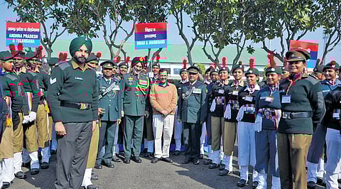 CM Arvind Kejriwal at an event held during the ongoing NCC Republic Day Camp at Delhi Cantonment on Monday | EXPRESS